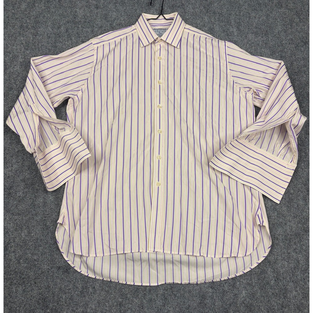 Charles Tyrwhitt Classic Giumarra Striped Dress Shirt Purple Pink 16.5 33 Mens